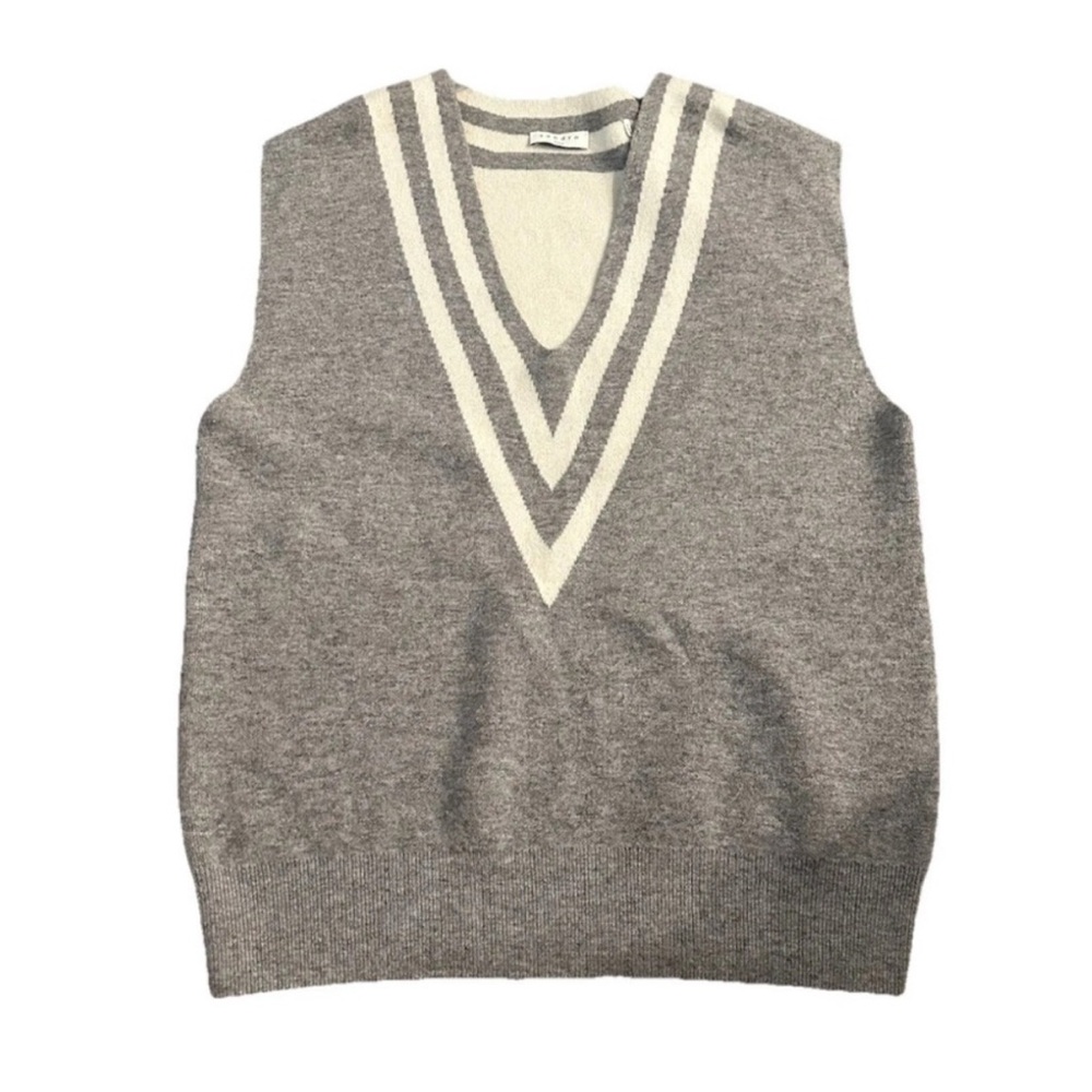 Sandro Gray and Cream V-Neck Sweater Vest
